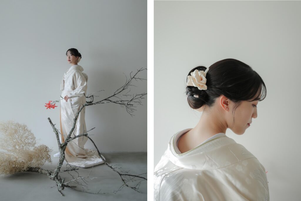 差し込む光が白無垢の陰影を美しく描き出す。シンプルだからこそ本質が伝わる和装カッ
トの組み写真 | IN MY LIFE photography