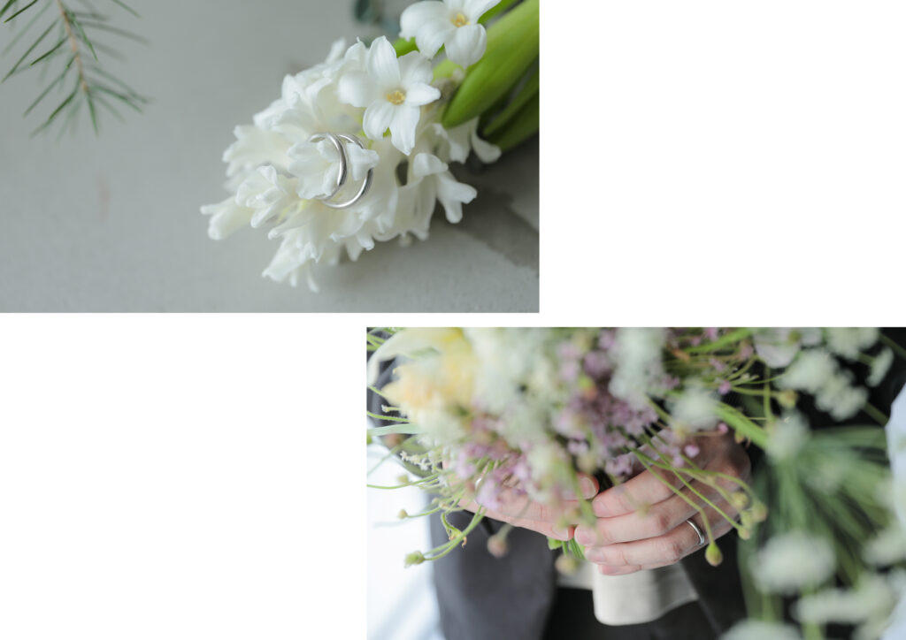 作り込まない自然な笑顔。お互いの空気感を大切に切り取った、等身大な洋装フォトウエ ディングの組み写真 | IN MY LIFE photography