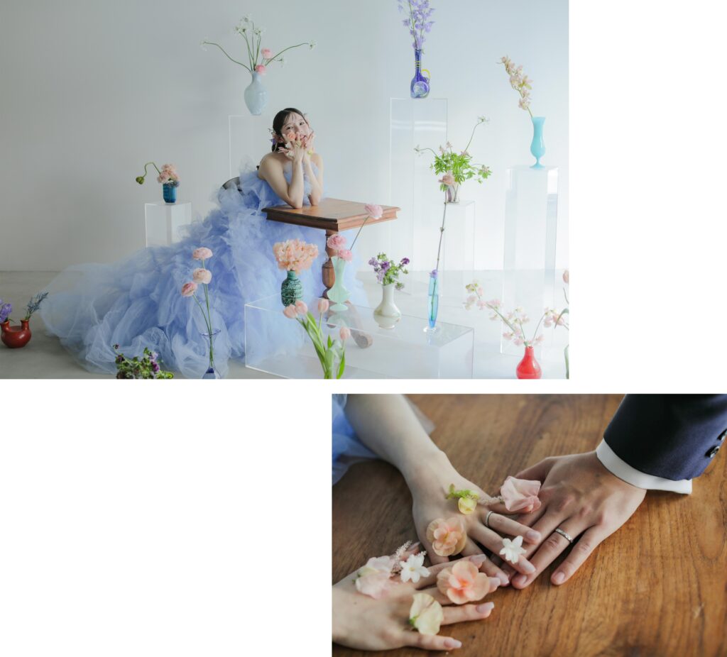 フローリストによるライブスタイリング。一輪一輪の個性を活かした、空間を彩る繊細な フラワーデコレーションの組み写真 | IN MY LIFE photography