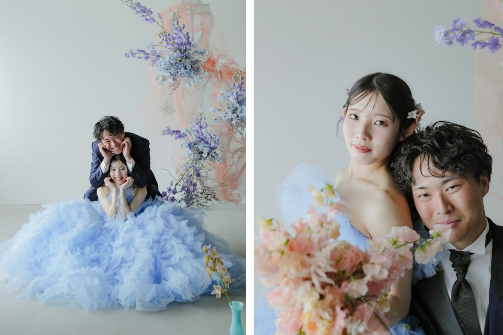 作り込まない自然な笑顔。お互いの空気感を大切に切り取った、等身大な洋装フォトウエ ディングの組み写真 | IN MY LIFE photography