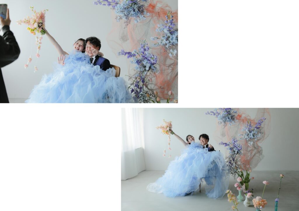 作り込まない自然な笑顔。お互いの空気感を大切に切り取った、等身大な洋装フォトウエ ディングの組み写真 | IN MY LIFE photography