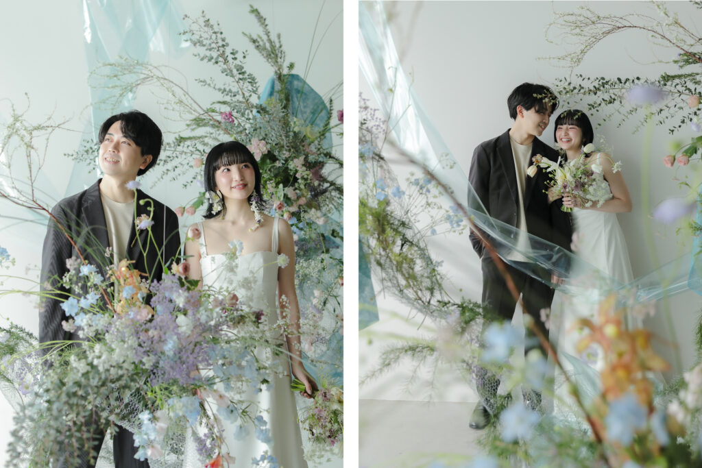 作り込まない自然な笑顔。お互いの空気感を大切に切り取った、等身大な洋装フォトウエ ディングの組み写真 | IN MY LIFE photography