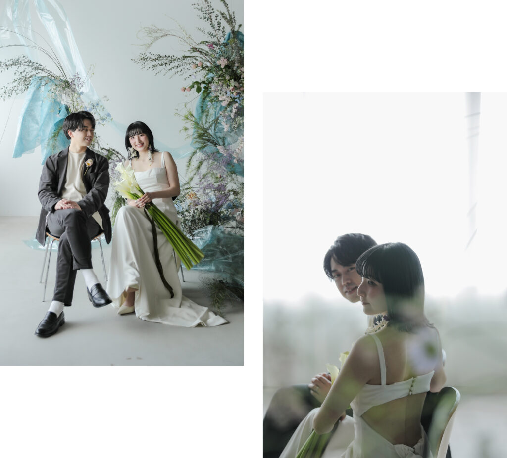 作り込まない自然な笑顔。お互いの空気感を大切に切り取った、等身大な洋装フォトウエ ディングの組み写真 | IN MY LIFE photography
