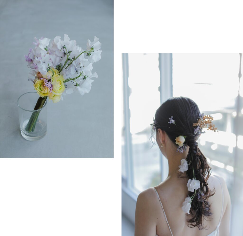 洗練されたドレスとシンプルなヘアメイク。自分たちらしさを表現する、上質な洋装前撮
りの組み写真 | IN MY LIFE photography