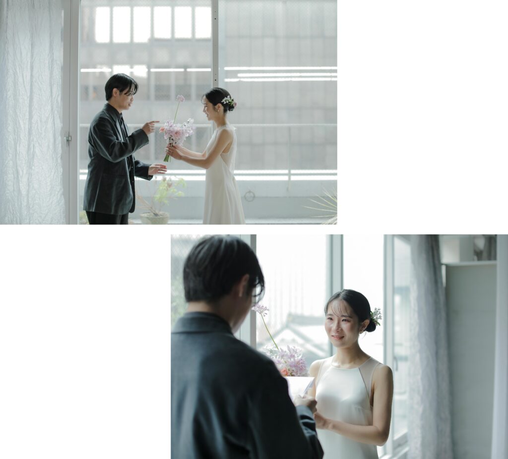 柔らかな自然光が包み込むスタジオで、ドレスの繊細なディテールまで美しく残す前撮り
カットの組み写真 | IN MY LIFE photography