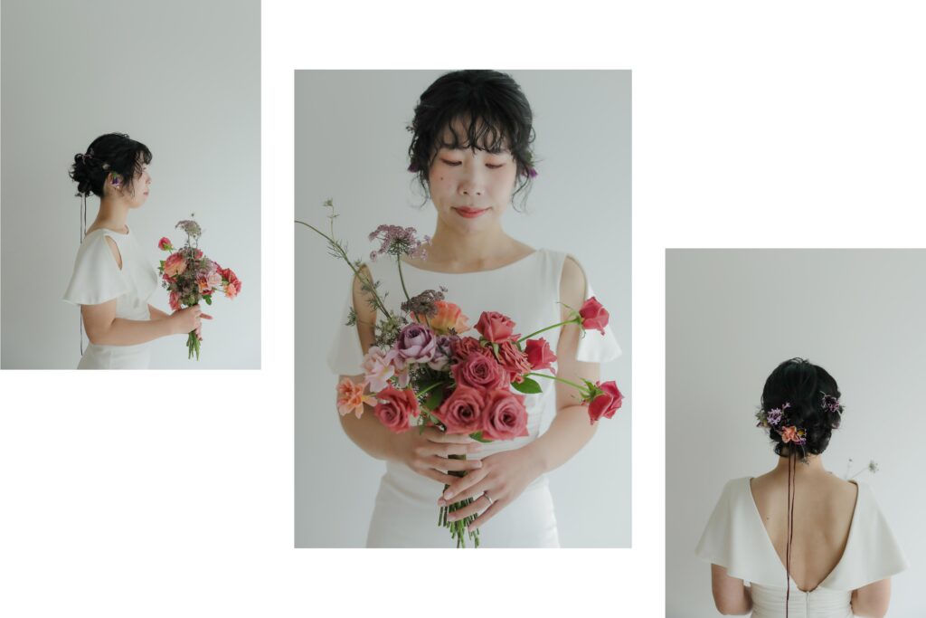 洗練されたドレスとシンプルなヘアメイク。自分たちらしさを表現する、上質な洋装前撮
り | IN MY LIFE photography