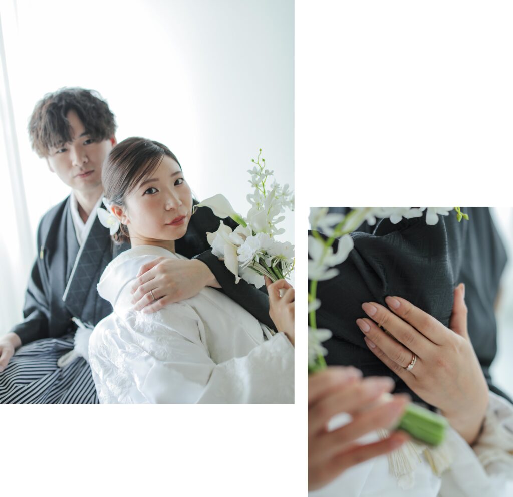型にはまらない、自由で自然体な和装フォトウエディング。白無垢姿でこぼれる柔らかな 笑顔の一枚の組写真 | IN MY LIFE photography
