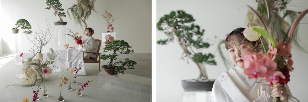 「引き算の美学」で構成された、ミニマルな白壁に映える草花とフラワーベースのスタイ
リング | IN MY LIFE photography
