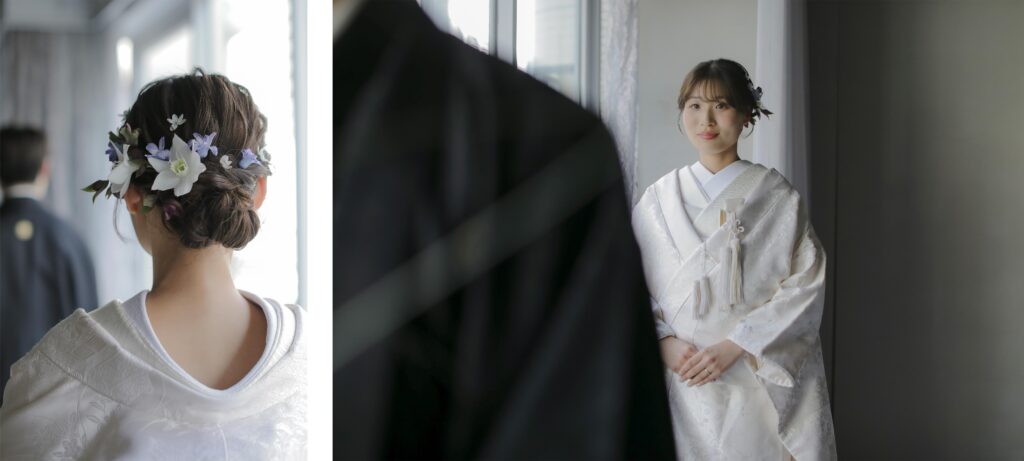 差し込む光が白無垢の陰影を美しく描き出す。シンプルだからこそ本質が伝わる和装カッ
ト | IN MY LIFE photography