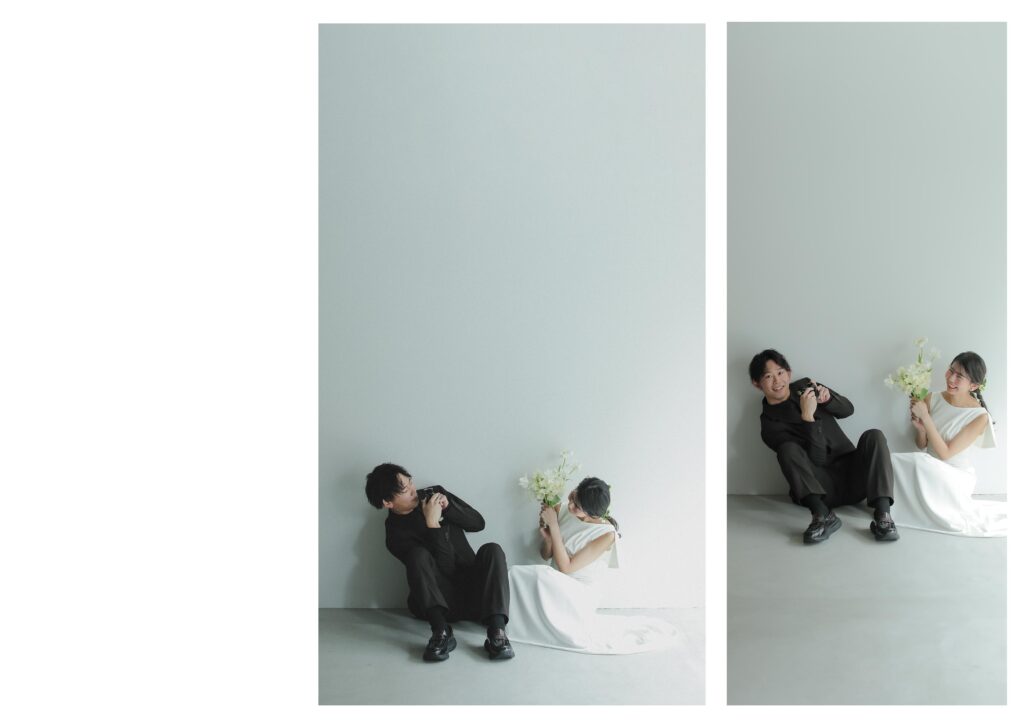 作り込まない自然な笑顔。お互いの空気感を大切に切り取った、等身大な洋装フォトウエ
ディングの組み写真 | IN MY LIFE photography