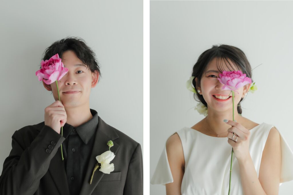 作り込まない自然な笑顔。お互いの空気感を大切に切り取った、等身大な洋装フォトウエ
ディングの組み写真 | IN MY LIFE photography