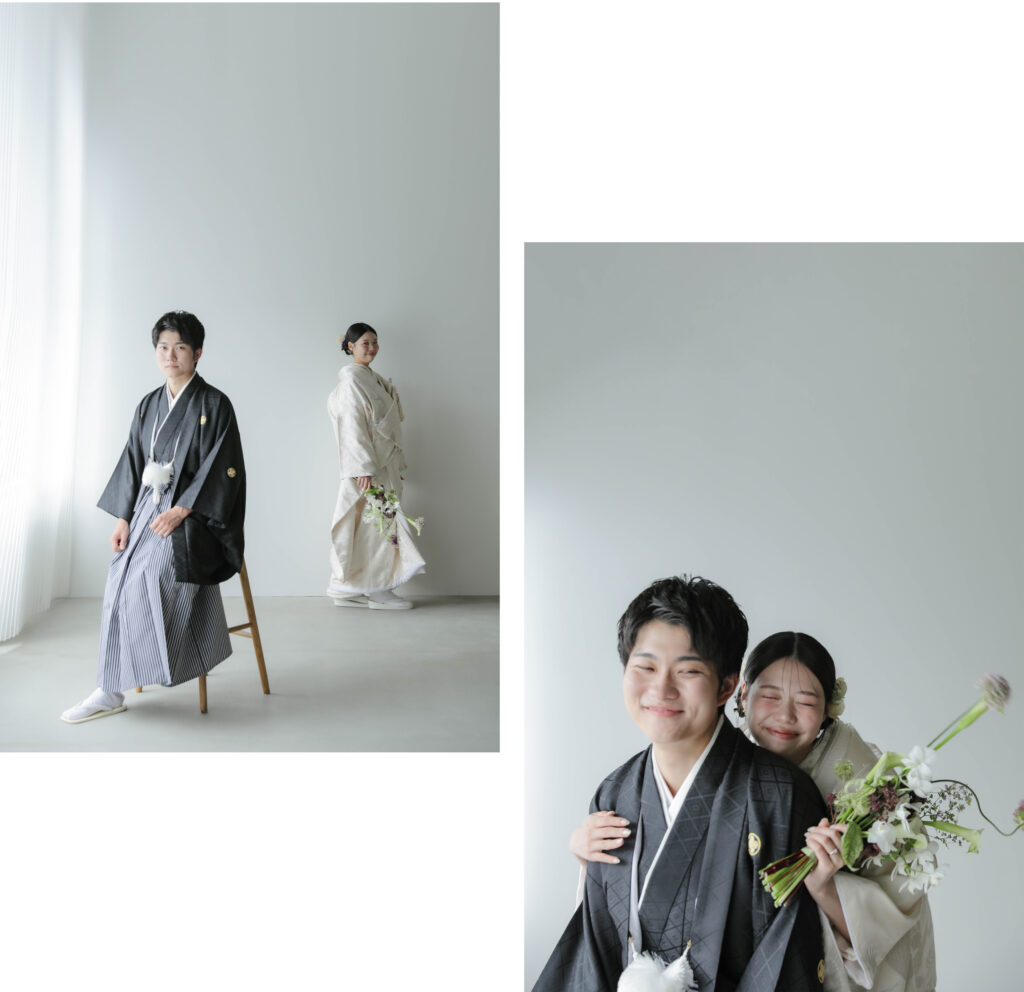 紋付袴と白無垢で寄り添う、穏やかな時間。自分たちらしい距離感で残す、一生ものの和 装写真の組み写真 | IN MY LIFE photography
